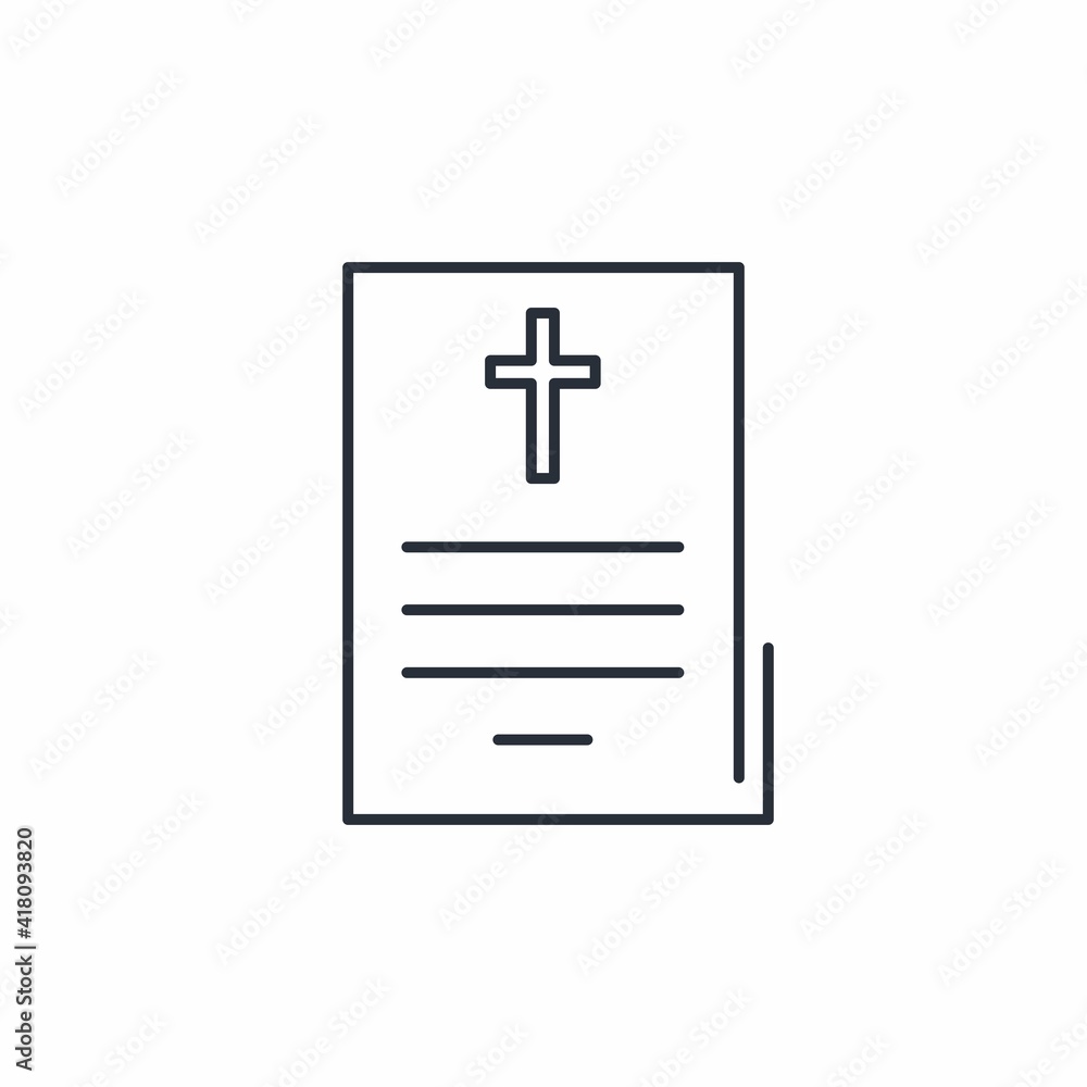 Fototapeta premium Document, cross. Death certificate concept. Vector icon isolated on white background. 