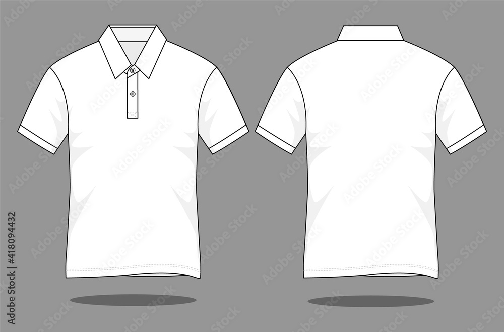 Blank white short sleeve polo shirt template vector.Front and back view ...