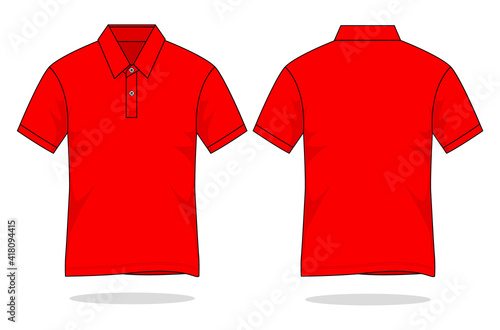 Blank red short sleeve polo shirt template vector.Front and back view.