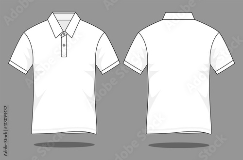 Blank white short sleeve polo shirt template vector.Front and back view.