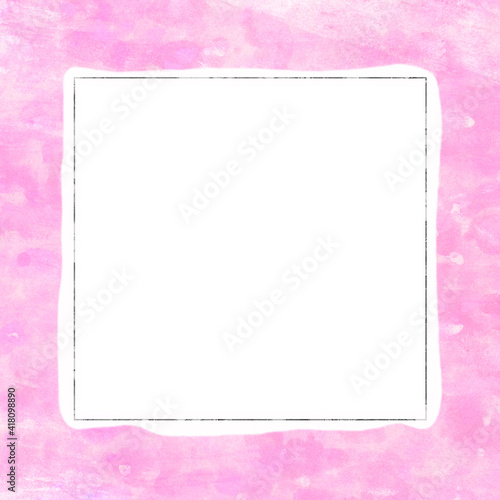 正方形 筆タッチで描いたピンク背景 フレーム