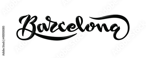 Barcelona. Hand Lettering. Vector illustration of word Barcelona for souvenir products  packaging and advertising  logo  print. Modern typography in calligraphy style. Tourism banner
