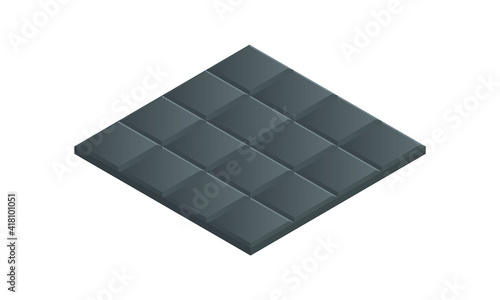 Isometric vector illustration soundproof panel of polyurethane foam isolated on white background. Realistic soundproofing material block icon in flat cartoon style. Acoustic soundproofing.