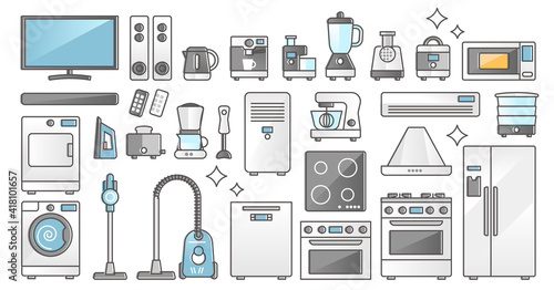 Home appliances set and domestic electronics and machines outline concept