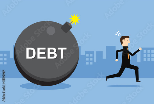 Business people run away from debt bombs
