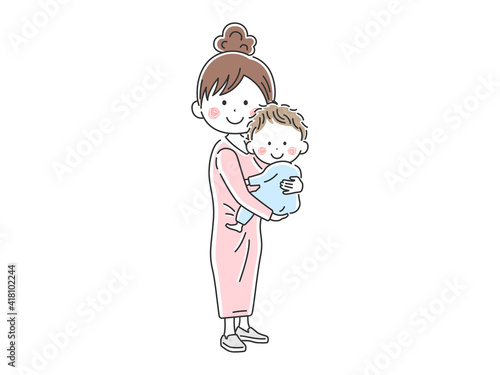 赤ちゃんを抱っこしているお母さんのイラスト
