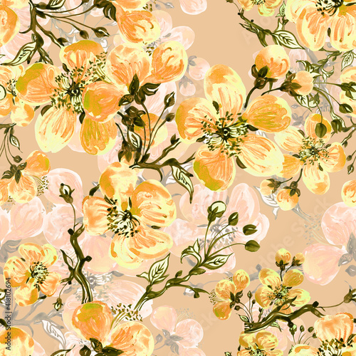 Seamless pattern of spring flowers