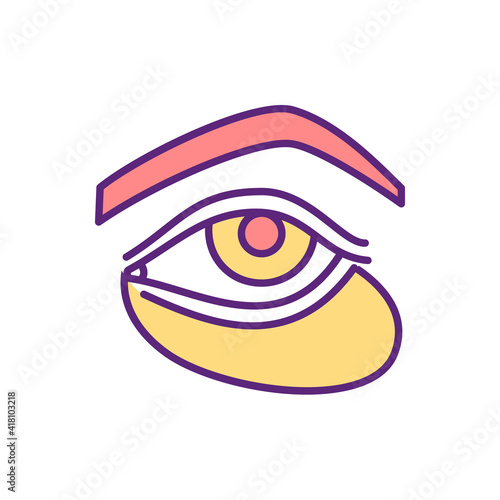 Sunken eyes RGB color icon. Skin laxity. Dark shadows, hollow skin under eyes. Dehydration, aging result. Unhealthy medical condition, physical exhaustion sign. Isolated vector illustration