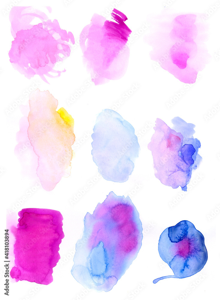 Watercolor spots on a white background.the jpg format can be used for backgrounds.