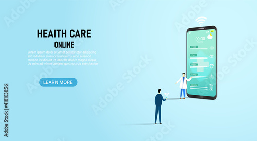 Heaith care online check through mobile applications or internet video. Concept of distance medical, international and global, 3d vector