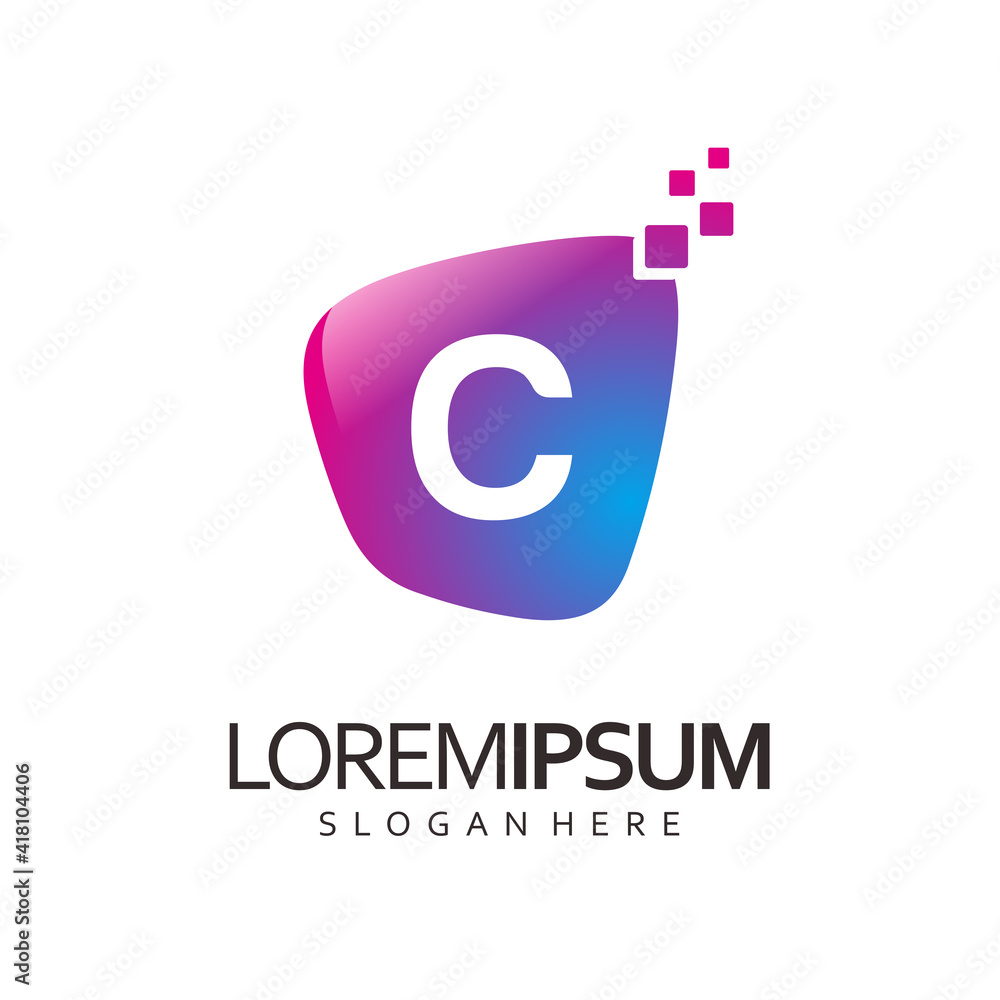 initial C logo design with digital symbol initial C logo design with digital symbol