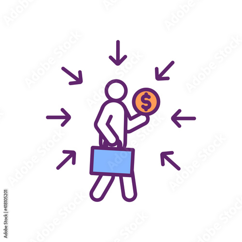 Capitalism RGB color icon. Businesses managing with capital goods. Private ownership. Capitalist economy. Private owners control for country trade and industry. Isolated vector illustration photo