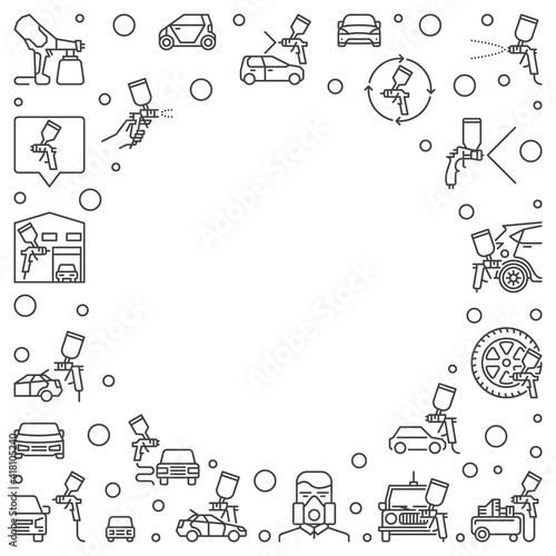 Auto Body Painting outline vector frame. Professional Car Paint concept linear minimal illustration