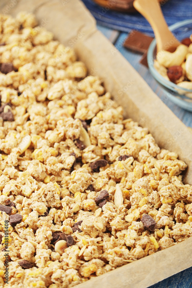 Homemade granola with nuts and chocolate Homemade granola with nuts and chocolate