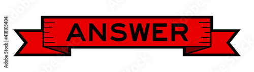 Vintage red color label banner with word answer on white background