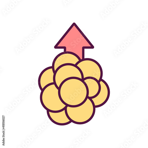 High cholesterol levels RGB color icon. Eating fatty food. Reduced blood flow. Unhealthy saturated fats. Fatty deposits buildup in blood vessels. Coronary artery disease. Isolated vector illustration