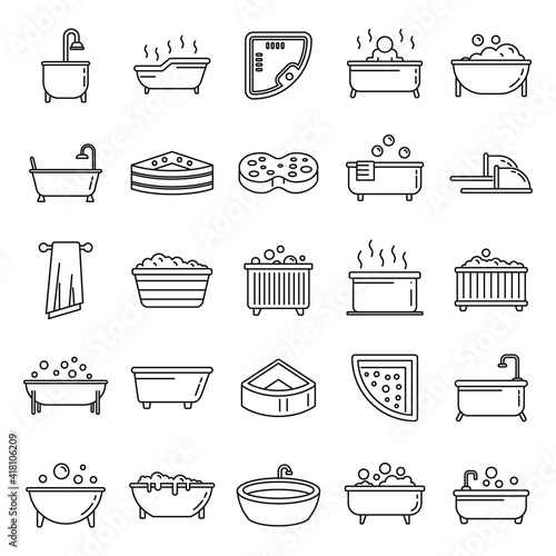 Modern jacuzzi icons set. Outline set of modern jacuzzi vector icons for web design isolated on white background