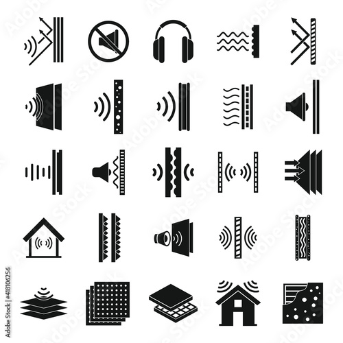 Soundproofing icons set. Simple set of soundproofing vector icons for web design on white background