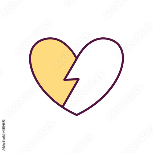 Broken heart syndrome RGB color icon. Heart muscle getting weak. Stress-induced cardiomyopathy. Temporary cardiac condition. Physical illness, stressful situations. Isolated vector illustration