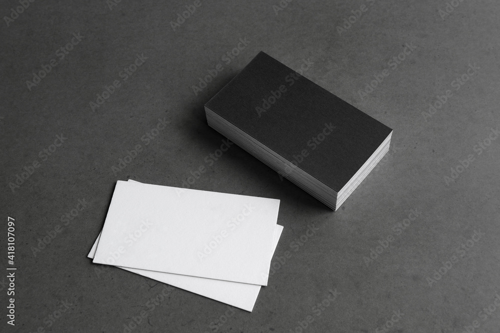 Business cards blank. Mockup on black background. Copy space for text. Business cards blank. Mockup on black background. Copy space for text.