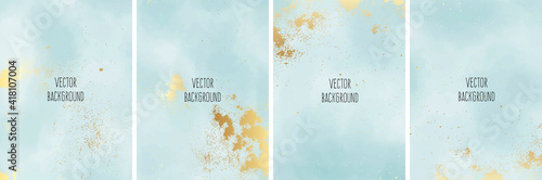 Set of vector watercolour universal background with gold gradient and copy space for text.