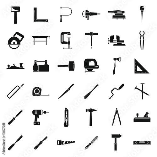 Modern carpenter tools icons set. Simple set of modern carpenter tools vector icons for web design on white background
