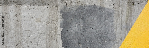 Illuminating Yellow And Ultimate Gray Color Wall Background Material. Urban Concrete Grey Texture Plaster.
