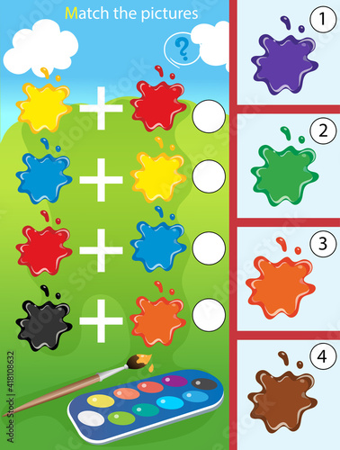 What color will you get? Match by color. Puzzle for kids. Matching game, education game for children