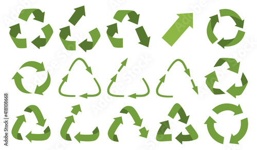 Vector recycling, upcycling and downcycling signs, isolated on white background. Green reuse symbols for ecological design. Zero waste lifestyle.