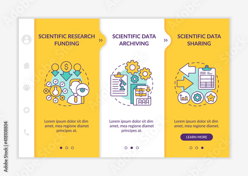 Components of research onboarding vector template. Reproducing results. Responsive mobile website with icons. Experiment and research. Webpage walkthrough step screens. RGB color concept