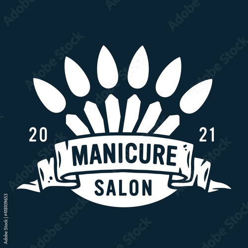 Emblem with manicure tools for nail bar and beauty salon. Instrument fingernail studio or manicurist service