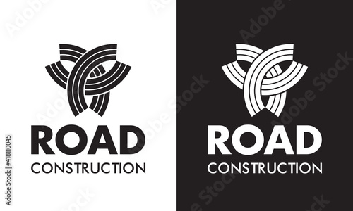 Road construction logo. Identity design, travel theme. Vector graphics