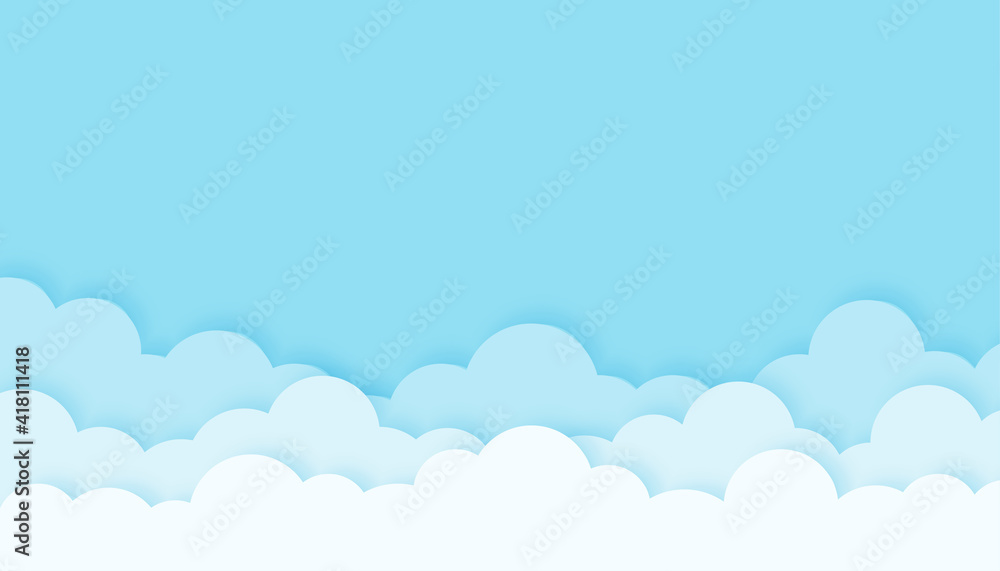 Fototapeta Cloud with the blue sky cartoon paper cut style background vector illustration.