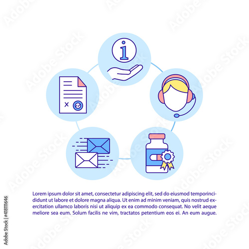 Drugstore customer support concept icon with text. Call center. Client help. Healthcare service. PPT page vector template. Brochure, magazine, booklet design element with linear illustrations