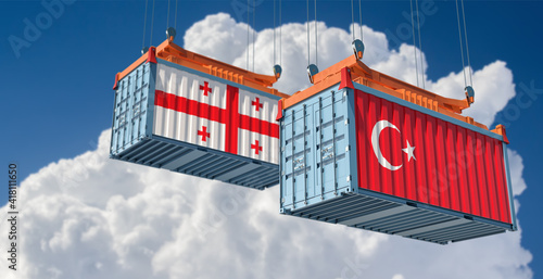 Freight containers with Georgia and Turkey flag. 3D Rendering © Marius Faust
