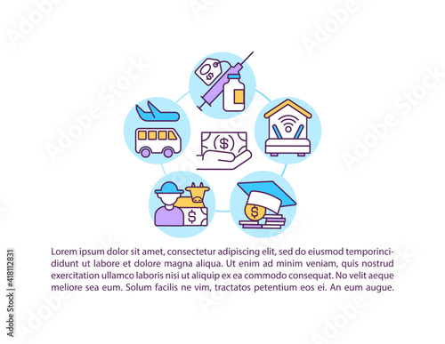 Supporting industry sectors concept icon with text. Country helping to deal with covid pandemia. PPT page vector template. Brochure, magazine, booklet design element with linear illustrations