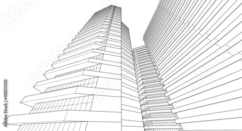 modern architecture house with balconies 3d rendering