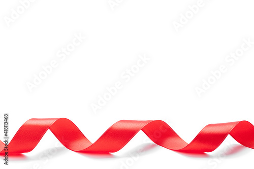 red satin or silk ribbon border isolated on white background. ribbon frame template cut out. design element