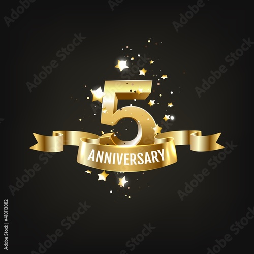 5th golden anniversary logo celebration with ring and ribbon.