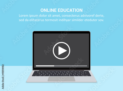 Laptop with online education in a flat design
