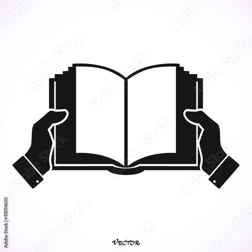 Hands opening white book with blank pages mockup. Arm in shirt holding clear magazine template mock up. Man reading double-pages book first person view. Mag layout spread.