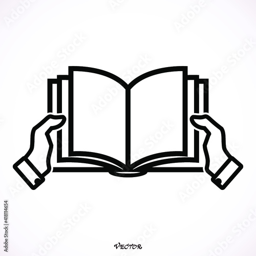 Hands opening white book with blank pages mockup. Arm in shirt holding clear magazine template mock up. Man reading double-pages book first person view. Mag layout spread.