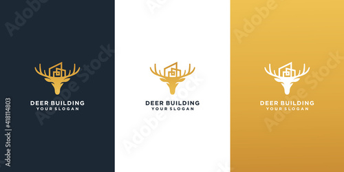 deer and building logo design vector