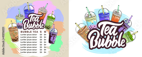 bubble tea flyers, Vietnamese tapioca pearl tea, shake fruit jelly topping tea, drink, pouring, boba juice and more.