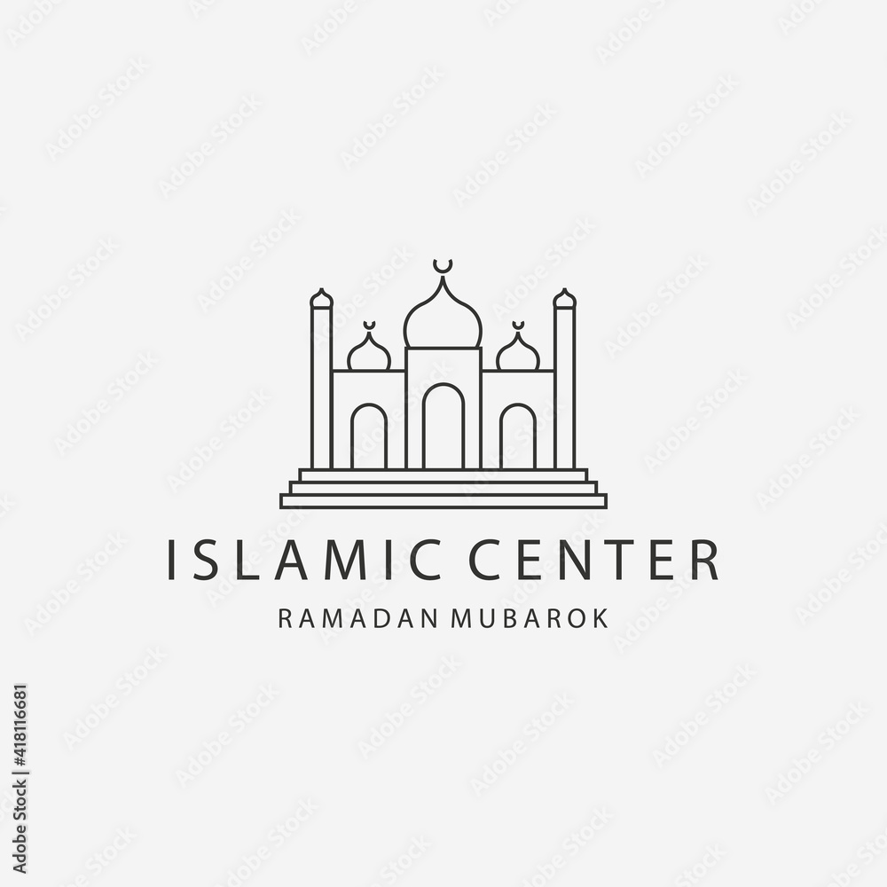 Mosque Line Art Minimal Vector Logo, Illustration Design of Arabian Concept Ramadan Kareem