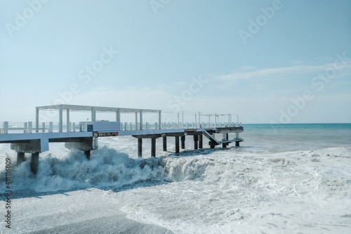 Waves crash on the shore. Storm into the rocky beach. Landscape of Batumi, Georgia © ni