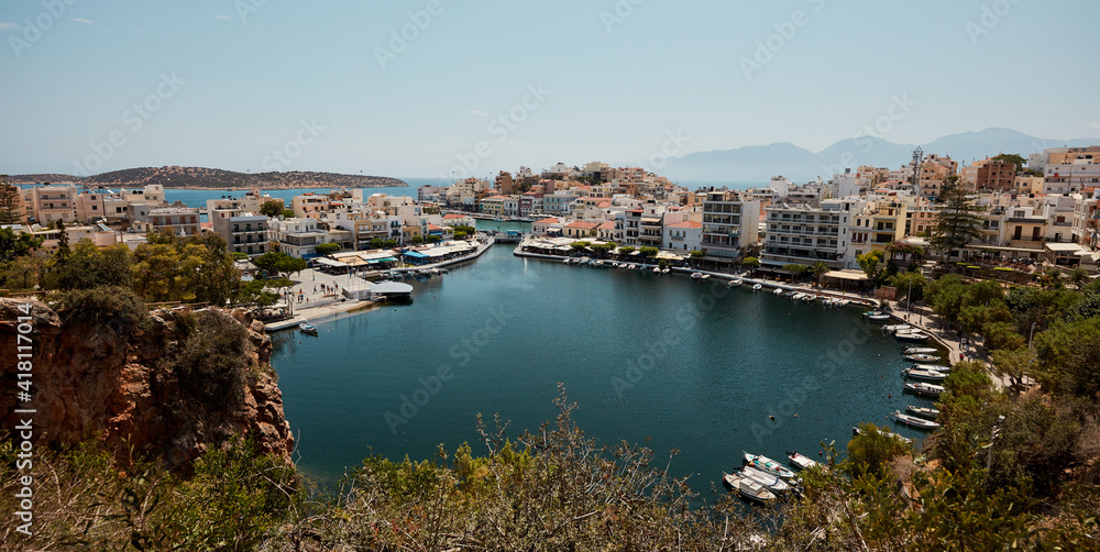 Crete Greece Lake Voulismeni Agios Nikolaos panorama