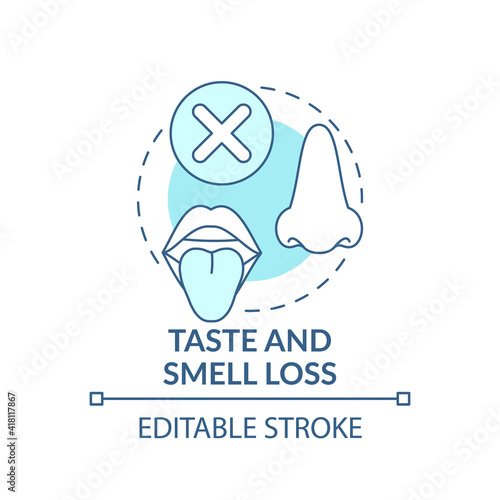 Lossing taste and smell concept icon. Respiratory illness idea thin line illustration. Symptoms. Infection disease and pandemic. Vector isolated outline RGB color drawing. Editable stroke