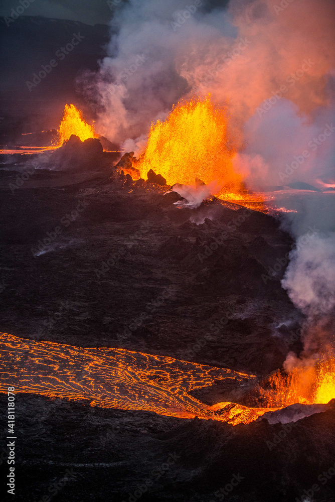 Aerial image of the 2014 Bardarbunga eruption at the Holuhraun fissures, Central Highlands, Iceland Aerial image of the 2014 Bardarbunga eruption at the Holuhraun fissures, Central Highlands, Iceland