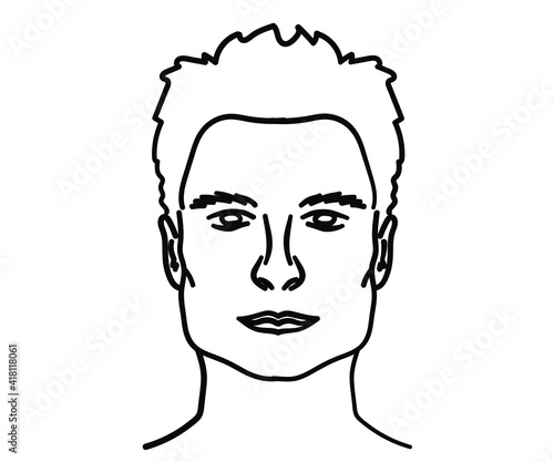 Male face on a white background. Beautiful cheekbones. Vector illustration.